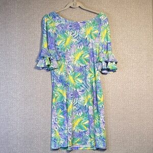 Papagallo Medium Women’s Ruffle Sleeve Midi Dress Floral Boho Coastal Casual